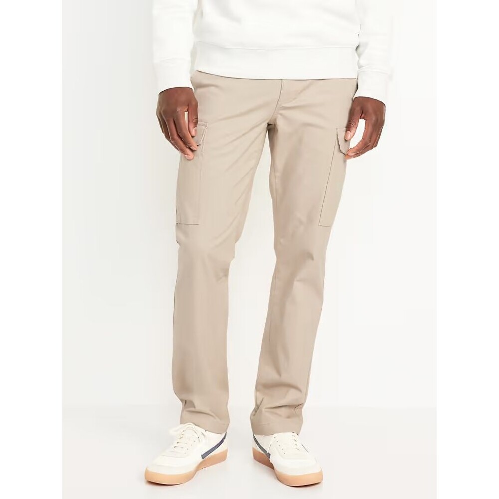 Old Navy Straight Refined Tailored Cargo Pants Mens 32x30 Beige Stretch NEW